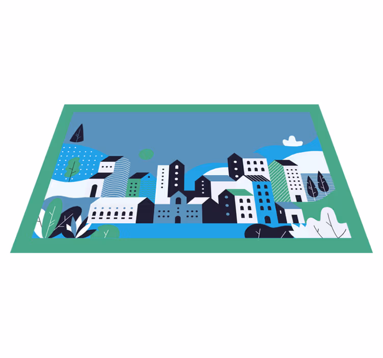 Blue urban landscape vinyl rug - TenStickers