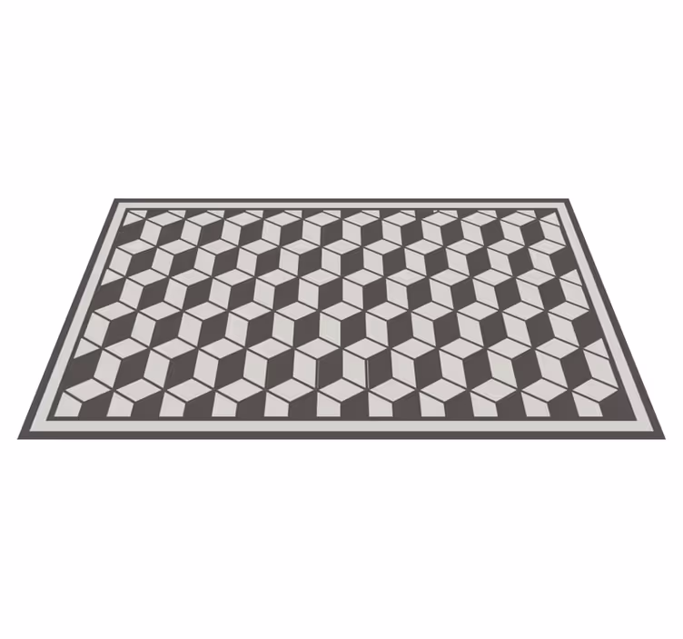 Grey 3D cubes with border geometric rug - TenStickers
