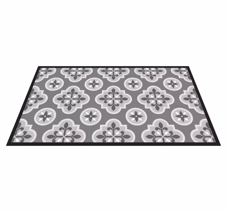 GRAYSCALE FLORAL PATTERN tile vinyl rug - TenStickers