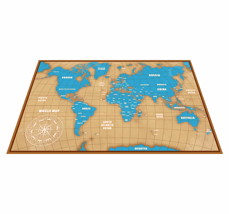 Blue design with countries world map vinyl rug - TenStickers
