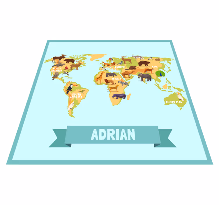 Colourful animals from the continents map rug - TenStickers