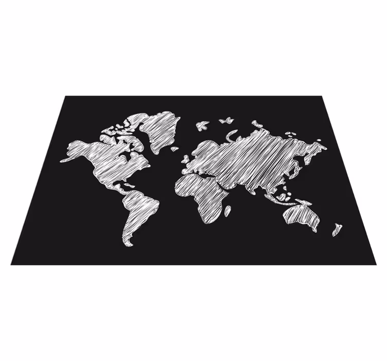 Chalk drawing on a black background map rug - TenStickers