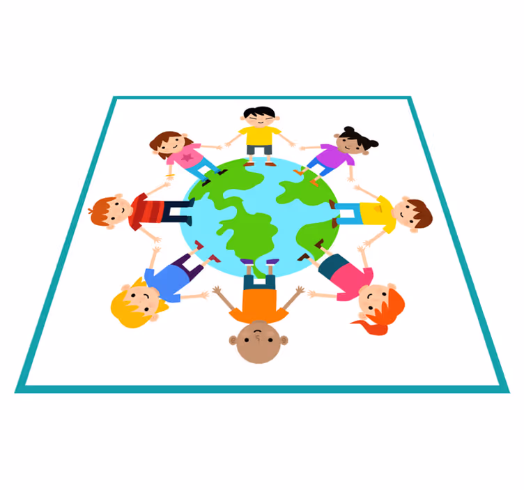Kids grabbed by the hands world map rug - TenStickers