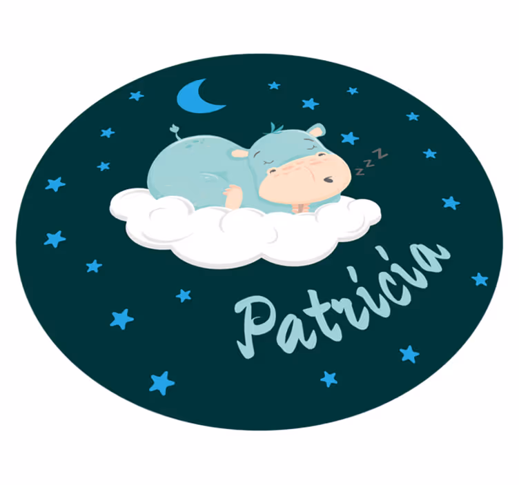 Sleepy hippo with name nursery vinyl rug - TenStickers