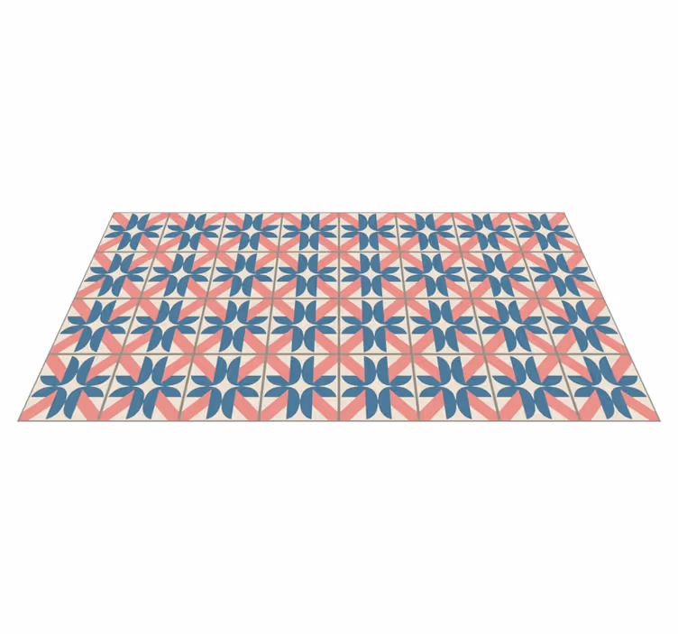Pink blue geometric pattern tile vinyl rug - TenStickers