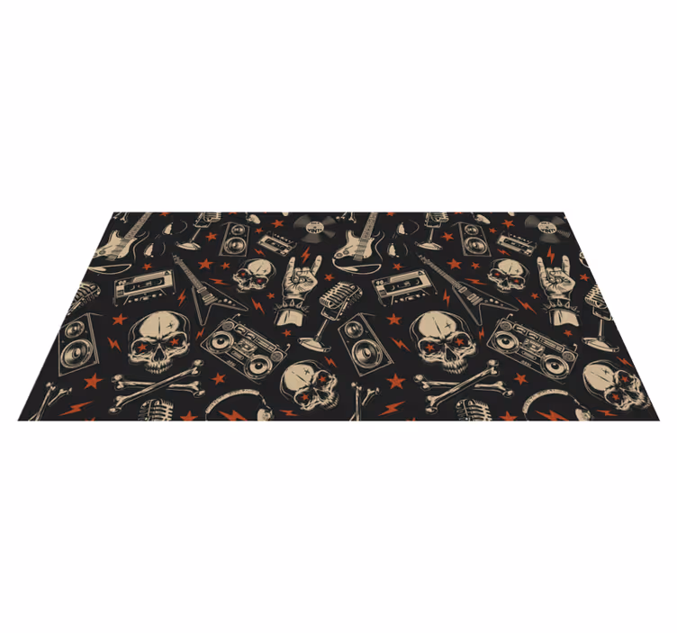 Grunge musical pattern with skulls rug - TenStickers