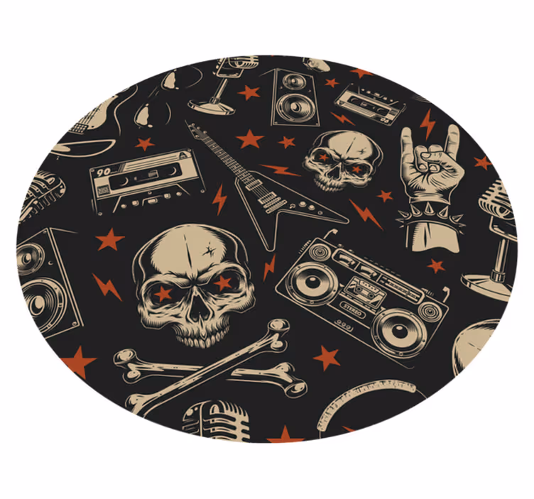 Grunge musical pattern with skulls circular rug - TenStickers