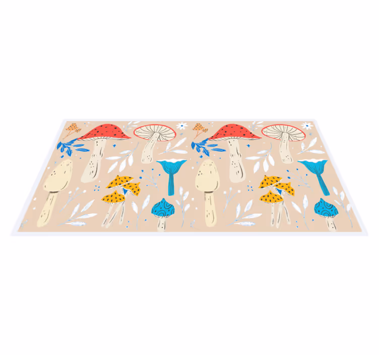 Classic mushrooms beige background floral rug - TenStickers