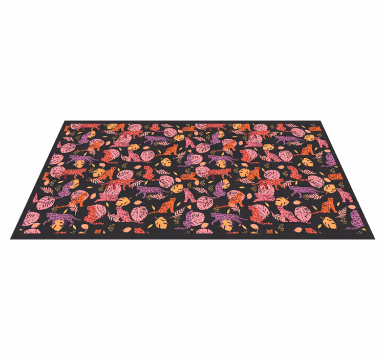 Dark tropical botanical leopard animal rug - TenStickers