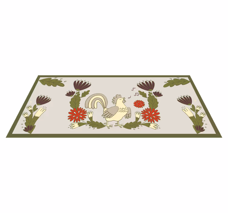 Charming floral rooster animal vinyl rug - TenStickers