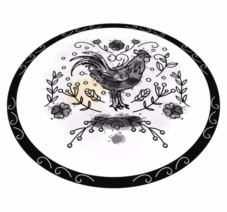Black and white rooster circular rug - TenStickers