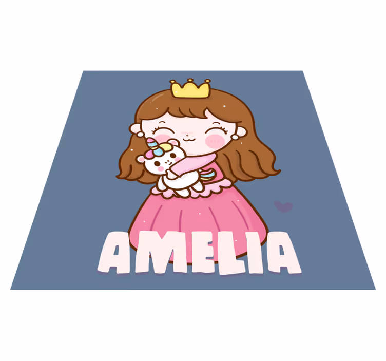 Princess hugging unicorn with name vinyl rug - TenStickers