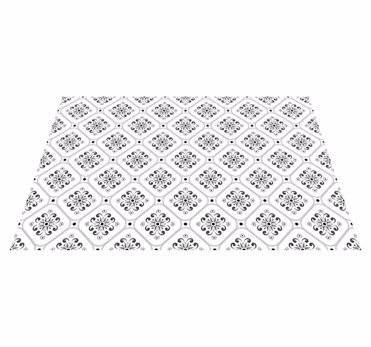 Elegant black and white tile vinyl rug - TenStickers
