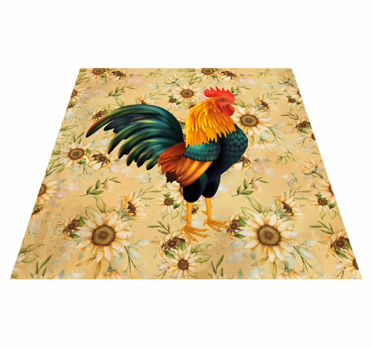 Rooster and sunflowers square vinyl rug - TenStickers