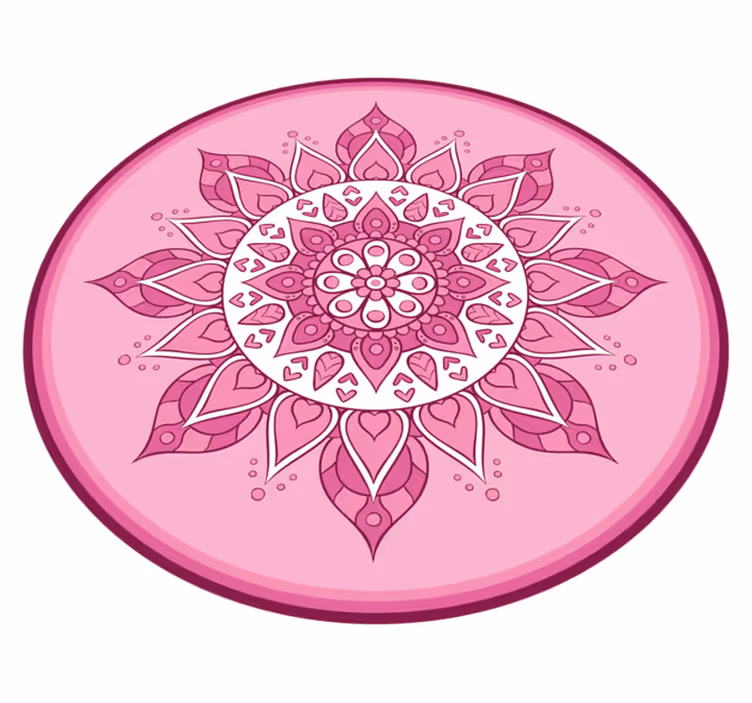 Pink Floral Meditation mandala vinyl rug - TenStickers