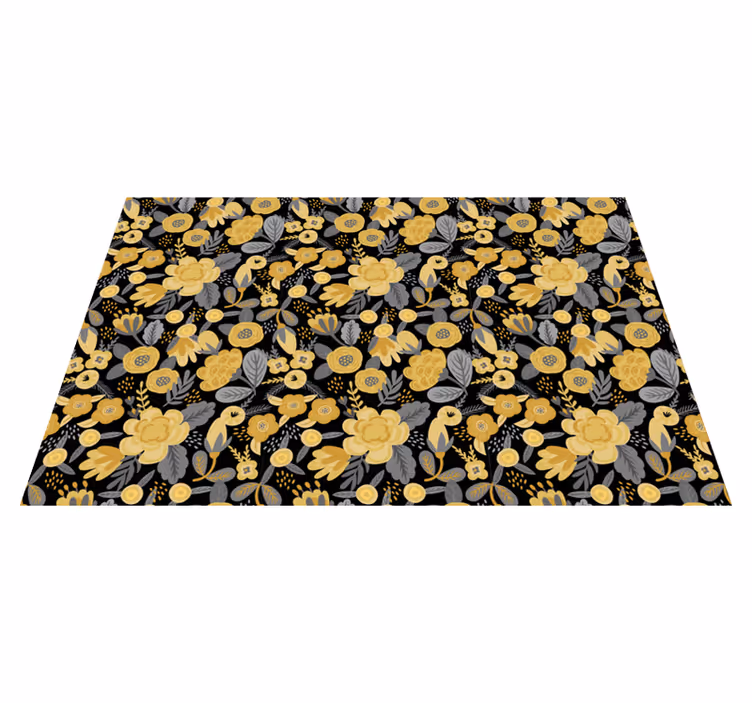Golden polish folklore pattern floral rug - TenStickers