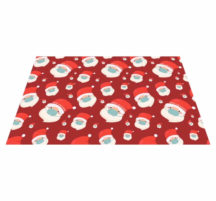 Festive Santa Faces christmas vinyl rug - TenStickers