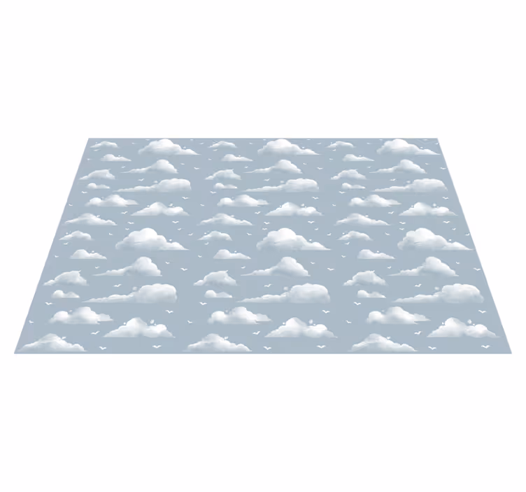 Gray 80's design clouds and birds vintage rug - TenStickers