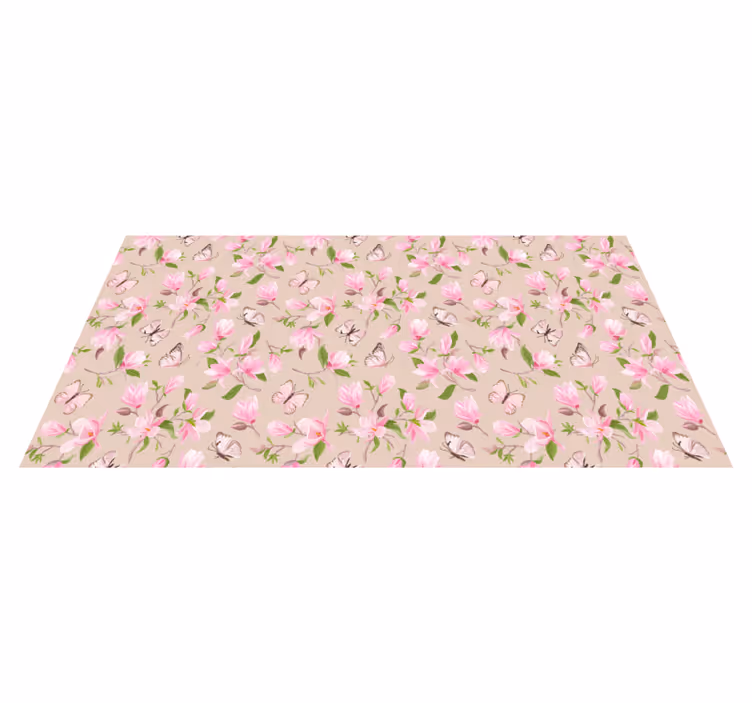 Pink magnolia and butterfly design  floral rug - TenStickers