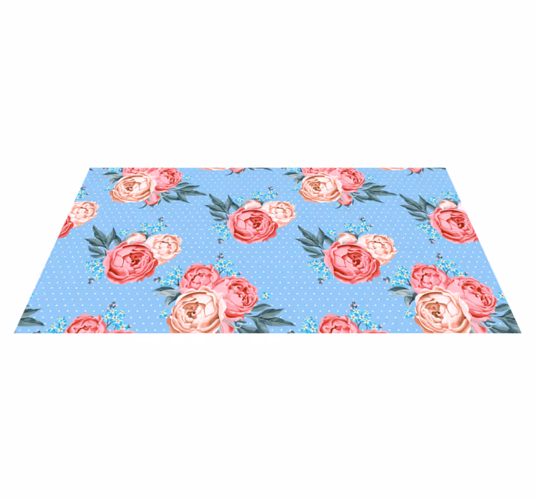 Floral Polka Dot Pattern blue vinyl rug - TenStickers
