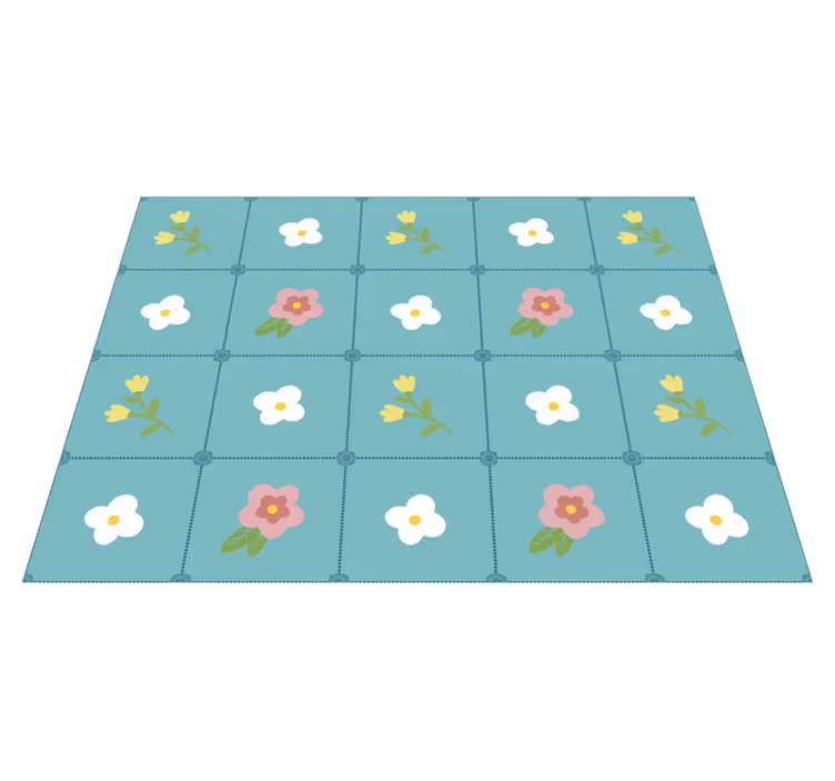 Floral Tile Pattern flower vinyl rug - TenStickers