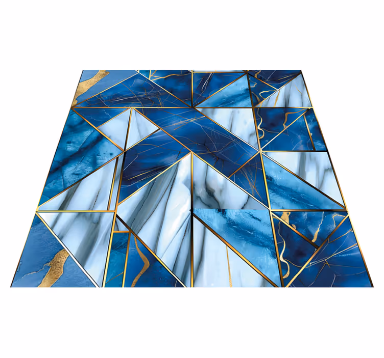 Blue and golden geometric marble vinyl rug - TenStickers