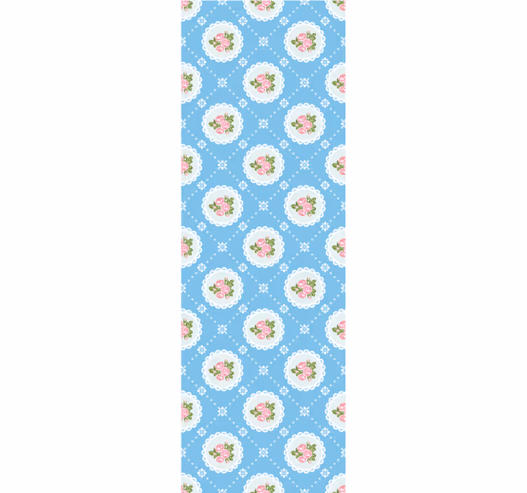 Vintage blue tiled pattern floral ornament wallpaper - TenStickers