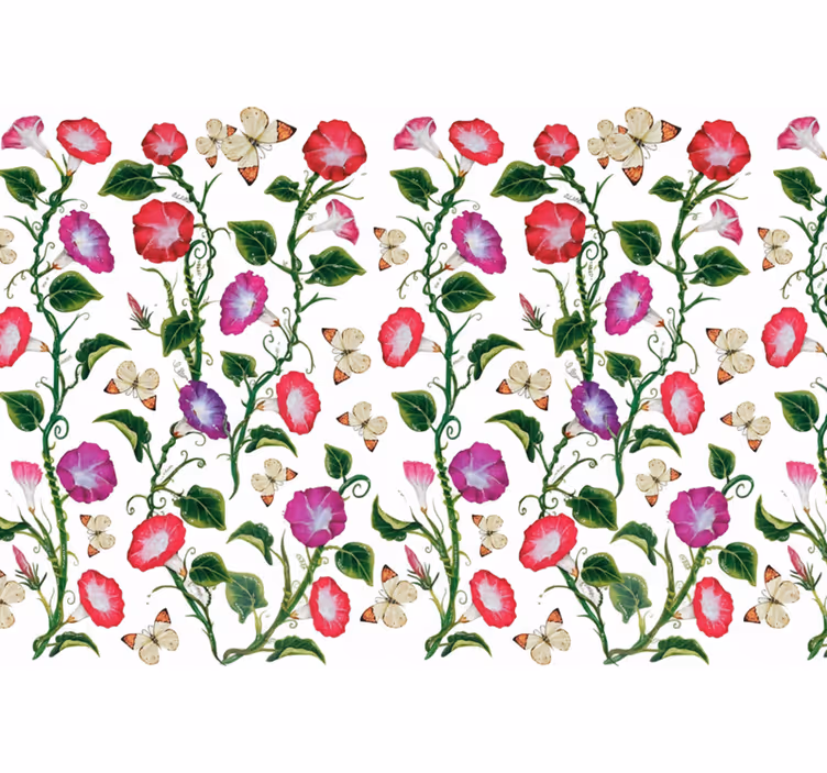 Flower wallpaper with pink and purple trumpet flowers - TenStickers