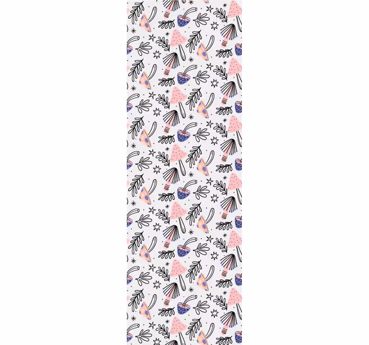 Nature wallpaper with classic mushrooms and flowers - TenStickers