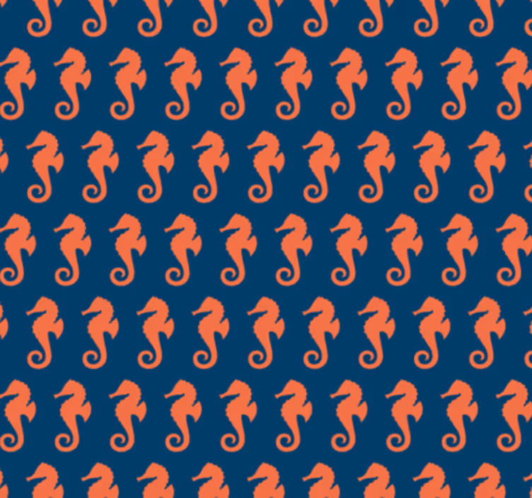 Bedroom wallpaper with orange sea horse pattern - TenStickers