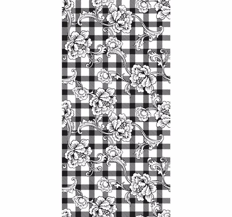 Bedroom wallpaper floral on checked pattern - TenStickers