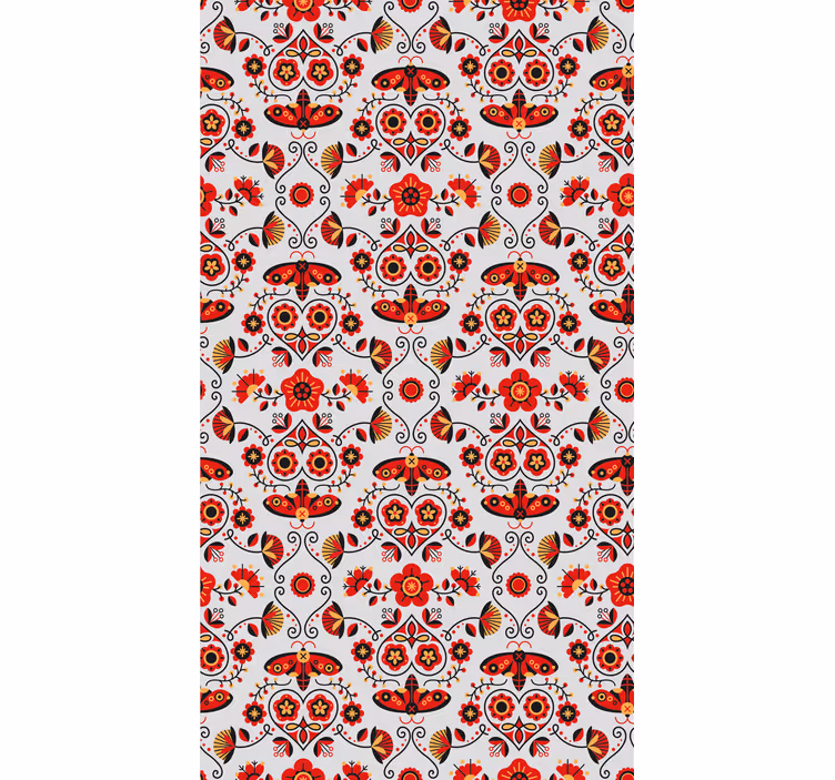 Bedroom wallpaper red polish folklore pattern - TenStickers