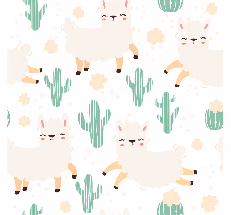 Cute watercolor llamas with cactus texture pattern wallpaper - TenStickers