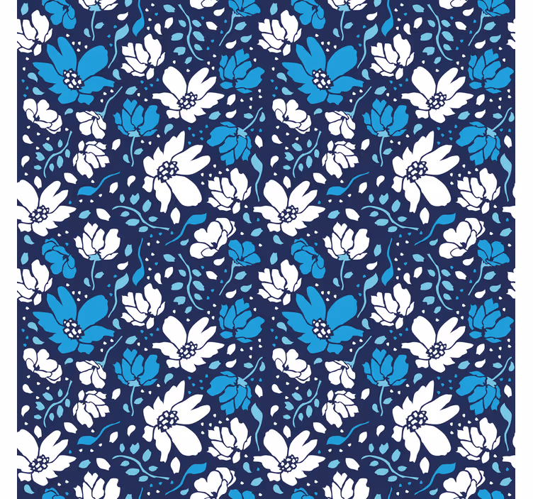 Texture pattern wallpaper white daisies on blue - TenStickers