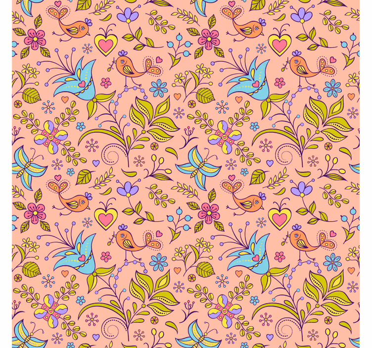 Nature wallpaper flora design with birds and butterflies - TenStickers