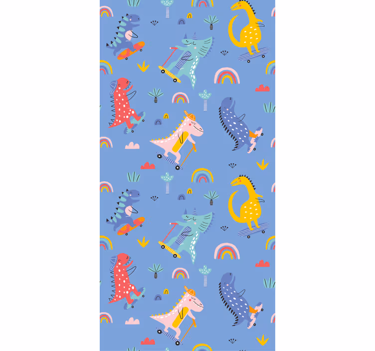 Kids wallpaper cute skater dinosaurs - TenStickers