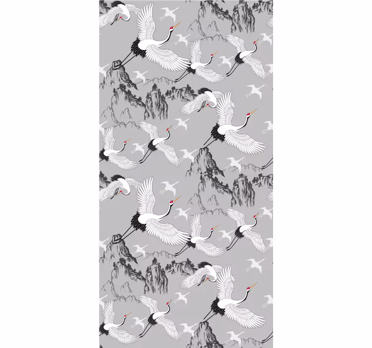 Kids wallpaper elegant cranes and peaks - TenStickers
