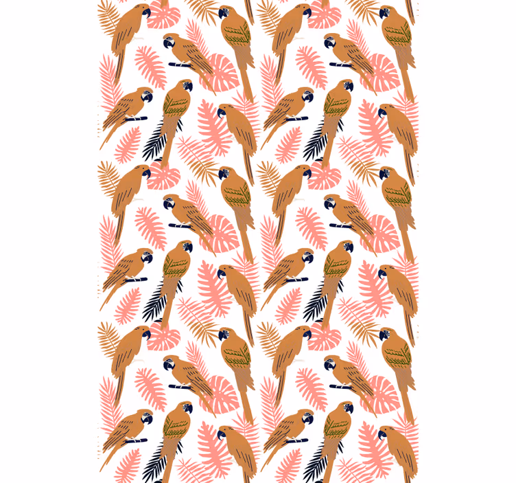 Kids wallpaper orange parrots with pink flowers - TenStickers