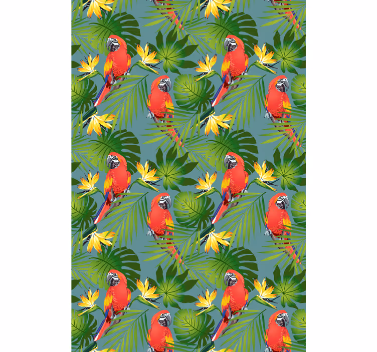 Kids wallpaper tropical parrots and leaves - TenStickers