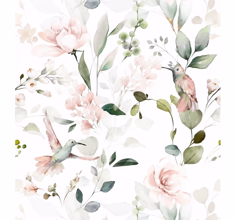 Living room wallpaper soft pastel bird design - TenStickers