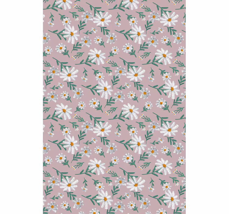 Living room wallpaper 70's pink daisy flower - TenStickers