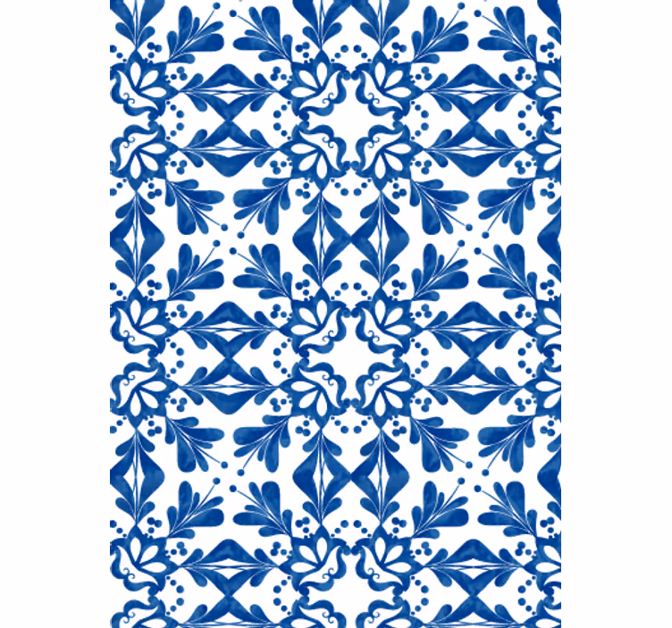 Living room wallpaper blue vintage tile pattern - TenStickers