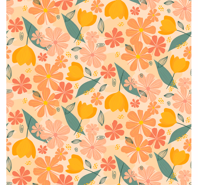 Flower wallpaper with colorful vintage leaves and flowers - TenStickers