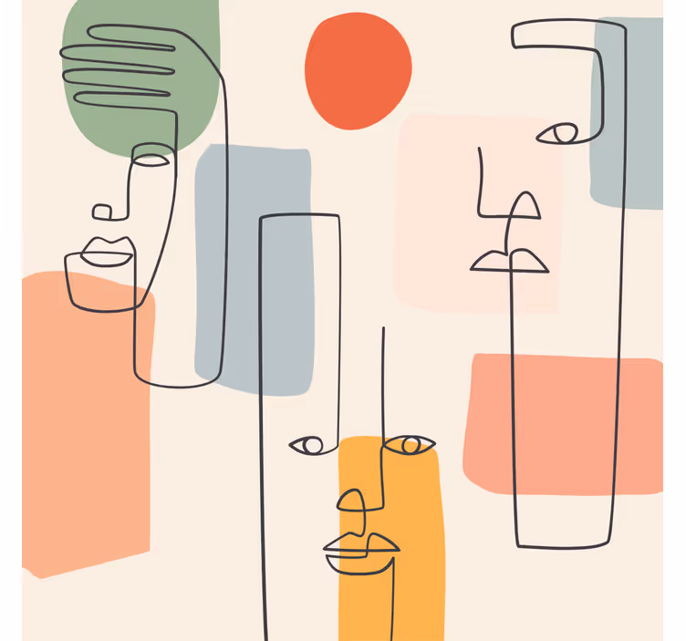 Geometric wallpaper featuring minimalistic face art - TenStickers