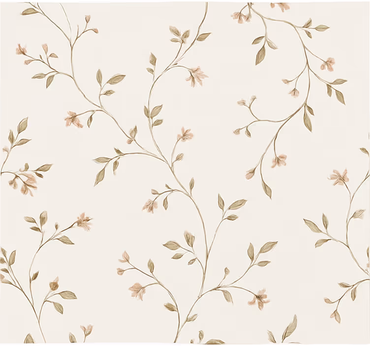 Living room wallpaper white background with flowers - TenStickers