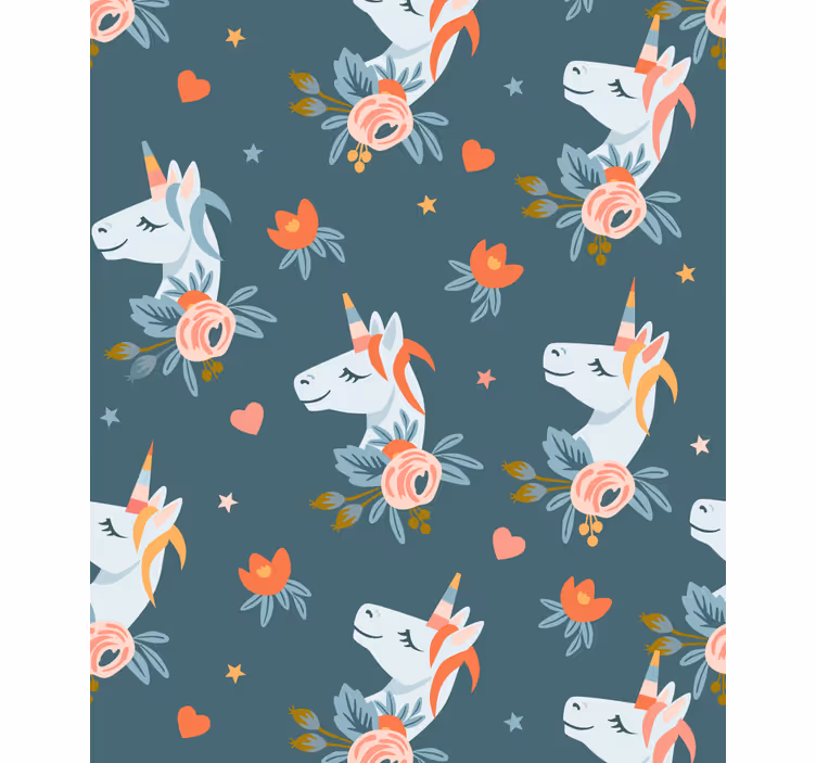 Kids wallpaper blue charming unicorns - TenStickers
