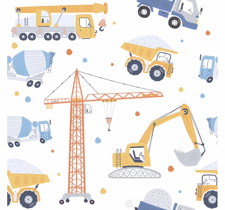 Kids wallpaper construction vehicles adventure - TenStickers