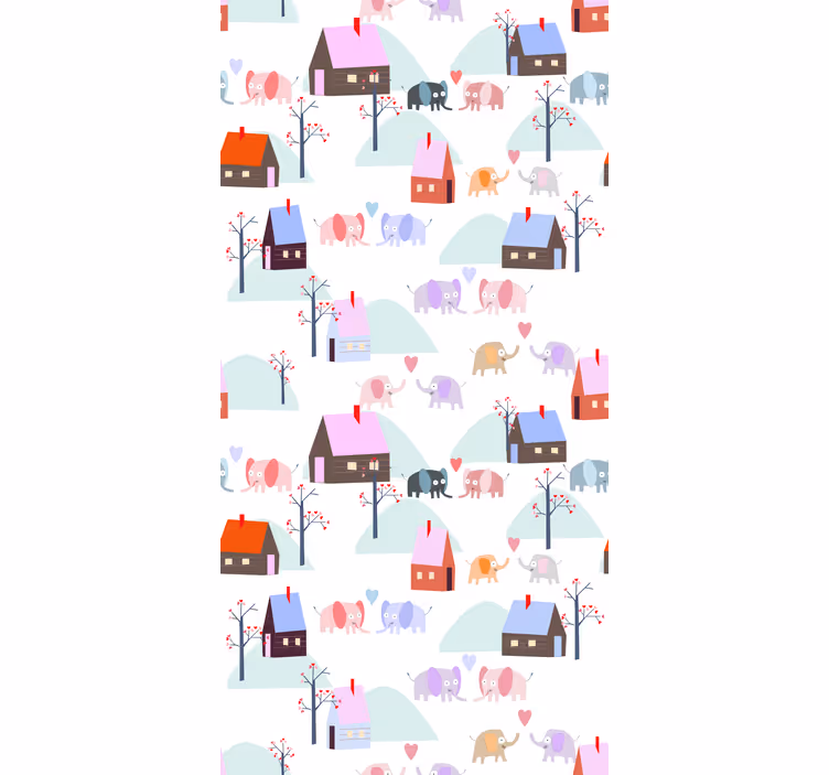 Kids wallpaper elephants and houses - TenStickers
