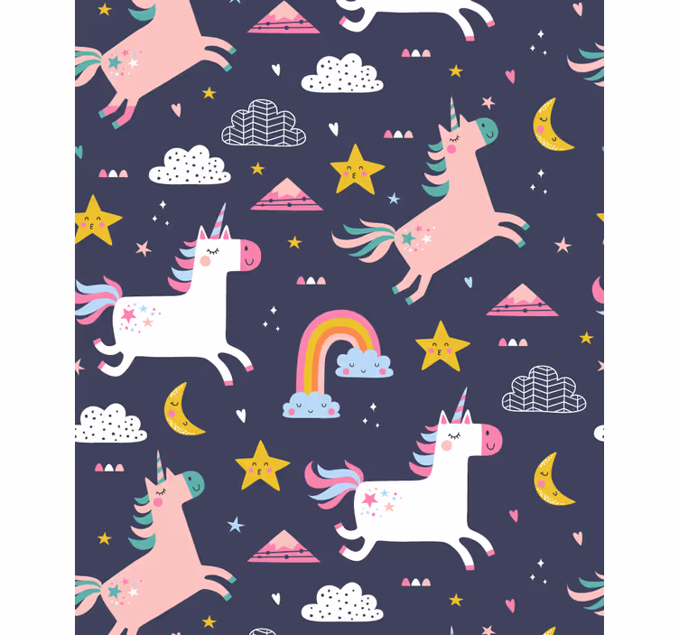 Kids wallpaper featuring unicorns and stars - TenStickers