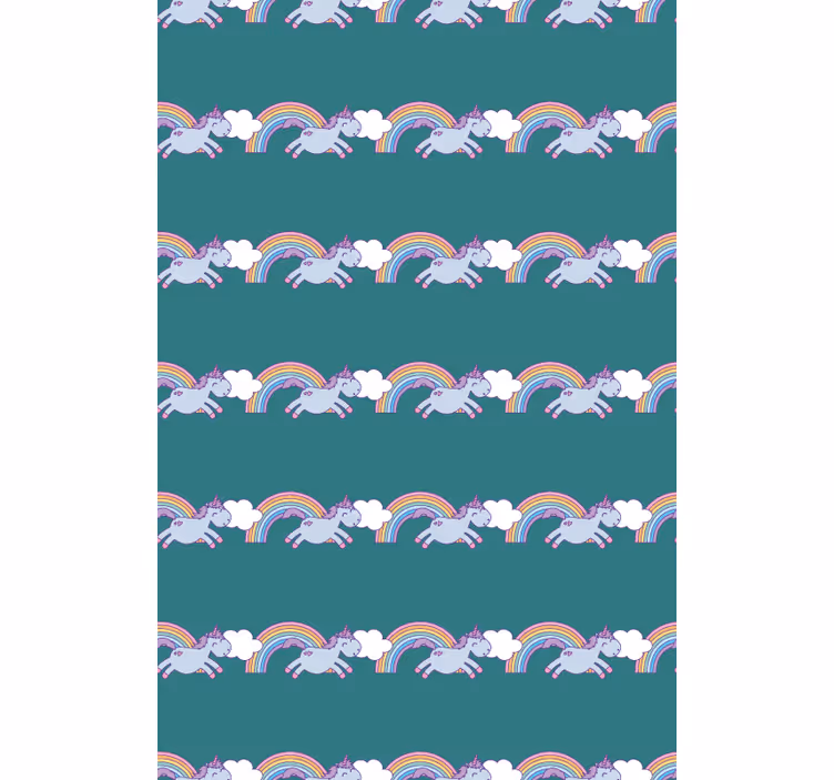 Kids wallpaper running unicorns and rainbows - TenStickers